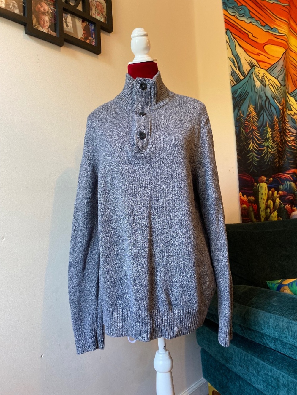 button-up mock neck mens sweater